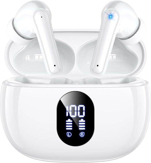Auriculares inalámbricos, auriculares 2025 con sonido estéreo de graves grandes, auriculares Bluetooth ligeros con 48 horas de reproducción, auriculares de ajuste intrauditivo, IPX7, llamadas